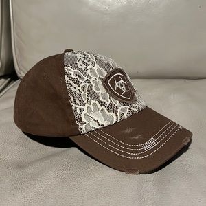 Ariat Distressed Lace baseball cap hat brown ivory